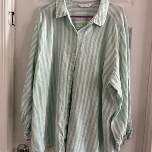 LC Lauren Conrad Mint and White Striped Women's Shirt
